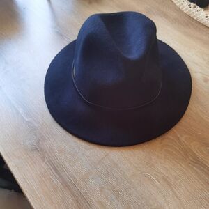 Black Wool Flat Brim Fedora Hat